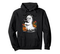 Fantôme Kawaii avec Chat et Citrouille Halloween Sweat à Capuche