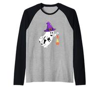 Fantôme Mignon d'halloween Tenant Un Chat Noir Manche Raglan