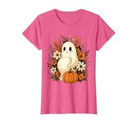 Fantôme Mignon Enceinte entouré de Fleurs d'automne Maman Citrouille T-Shirt, Femme, Rose Chiné, XL