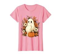 Fantôme Mignon Enceinte entouré de Fleurs d'automne Maman Citrouille T-Shirt, Femme, Rose, M