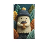 Fantôme mignon tenant un café, cour, maison, drapeaux, 9,5 x 1,5 m, bannière de vœux avec œillets, décoration d'intérieur et d'extérieur