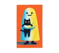 Fantôme mignon tenant un chat noir dans les bras, drapeaux de cour, maison, bannière de vœux avec œillets, décoration d'intérieur et d'extérieur