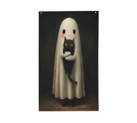 Fantôme mignon tenant un chat noir - Drapeaux de maison de jardin - 9,1 x 1,5 m - Bannière de vœux avec œillets - Décoration d'intérieur ou d'extérieur