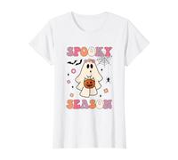 Fantôme Mignon Tenant Une Citrouille Halloween Groovy Spooky Saison T-Shirt Graphique avec Valeur