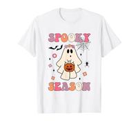 Fantôme Mignon Tenant Une Citrouille Halloween Groovy Spooky Saison T-Shirt Graphique avec Valeur