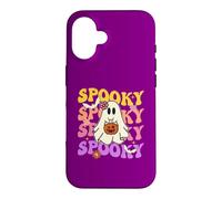 Fantôme Mignon Tenant Une Citrouille Halloween Groovy Spooky Vibes Coque pour iPhone 16