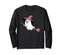 Fantôme Mignon Volant sur Balai sorcière Rose Halloween Meme Manche Longue