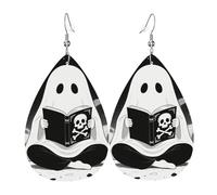 Fantôme Noir Mignon Pendantes En Cuir Double Face Boucles D'Oreilles Légères Pendantes Pour Quotidien Femme