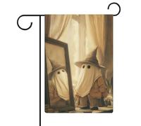 Fantôme portant un chapeau de magicien, drapeau de jardin, vacances saisonnières, toile de jute double face, drapeaux d'extérieur pour maison, cour, 30,5 x 45,7 cm