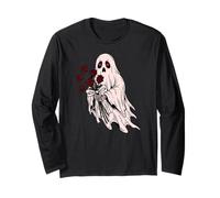 Fantôme Tenant des Roses Mignon Effrayant Romantique Manche Longue