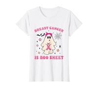 Fantôme Tenant Un Ruban Rose pour la Sensibilisation au Cancer du Sein T-Shirt Graphique avec Valeur, Femme, Blanc, M