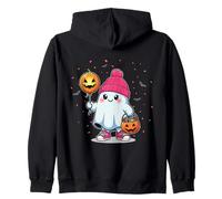 Fantôme Tenant Un Tour de Bonbons ou Un Traitement de Citrouille d'halloween Sweat à Capuche