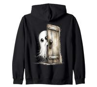 Fantôme timide Qui Jette Un Coup d'œil à la Porte Rustique Effrayant et Mignon Esprit Sweat à Capuche