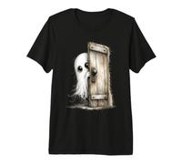 Fantôme timide Qui Jette Un Coup d'œil à la Porte Rustique Effrayant et Mignon Esprit T-Shirt Haut de Gamme
