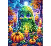 Fantôme vert avec des citrouilles dans une scène d'Halloween 1000 Pieces Casse-tête Amateur D'Art En Carton Haute Densité Faune sauvage et animaux de compagnie Difficile Niveau Expert Décoration Mural