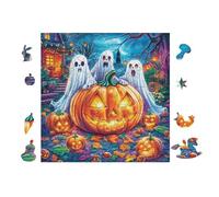 Fantômes avec Une Citrouille 100 Pieces Casse-tête Amateur d'art en Voitureton Haute Qualité Difficile Niveau Expert Décoration Murale Cadeau Fête des Mères Haute Qualité 28x28cm
