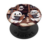 Fantômes de style bohème dans la bibliothèque d'Halloween pour lire des livres PopSockets PopGrip Interchangeable