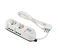 FANTON 481124-B Multiprise électrique 6 Places avec 2 Prises universelles et 4 Prises bivalentes Italiennes latérales multiprise 10 A Couleur Blanche