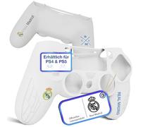 Fantroller® Étui de protection pour manette PS4 avec design officiel du Real Madrid pour une protection maximale et une prise en main I Étui pour manette PS4 disponible en bleu et blanc