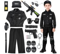 Fantspati Costume SWAT Enfant 14 Pièces - Déguisement Agent de Police avec Pistolet Électronique Son et Lumière, Badge et Accessoires - Jeu de Rôle pour Garçons et Filles 4-6 Ans (120cm)