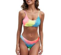 Fanuerg Bikini côtelé pour Femme - Maillot de Bain Deux pièces texturé à Encolure dégagée, Rainbow Tie Dye., Taille S
