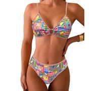 Fanuerg Ensemble Bikini Triangle pour Femme - Maillot de Bain Deux pièces - Imprimé Floral, Imprimé Fruits, Taille M