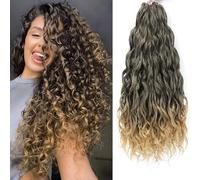 FANWYFYU Deep Wavy Twist Crochet Braids Hair 6Packs French Curly Braiding Hair Pre-Looped Long Bohemian Crochet Hairs Water Wave Synthetic Curly Hair Extensions for Women and Girls (T1B-27, 18 inch)