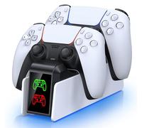 Fanxieast Station de charge pour manettes sans fil PS5 Dualsense, double contrôleur, lumières RVB, moderne, Bluetooth, 2 manettes PS5