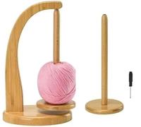 Fanxinzttc Dérouleur de Laine avec Une Broche de Rechange, Dévidoir de Laine Porte-pelote de Laine Magnétique Rotatif, Porte-pelote de Fil Yarn Winder en Bois (Couleur du Bois)
