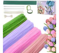 FANXIYA 400 Pcs Fil Chenille for Loisir Créatif, Cure-Pipe for Tige Fleur and Fleur, Pipe Cleaners in Vert and Rose with Tape for Création Noel