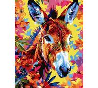 FanZheZhe Canevas Broderie Complet Adulte Debutant Kit Animaux, ânes et fleurs Canevas Complet Avec Fils au Point de Croix 11CT 40x50cm