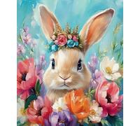 FanZheZhe Canevas Broderie Complet Adulte Debutant Lapin Fleuri Kit Canevas Complet Avec Fils au Point de Croix 11CT 40x50cm