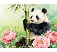 FanZheZhe Canevas Broderie Complet Adulte Debutant Motif panda et floral Kit Canevas Complet Avec Fils au Point de Croix 11CT 40x50cm
