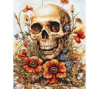 FanZheZhe Canevas Broderie Complet Adulte Debutant Motifs de crânes et de fleurs Kit Canevas Complet Avec Fils au Point de Croix 11CT 40x50cm