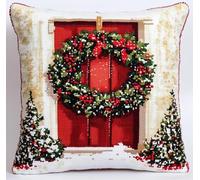 FanZheZhe Canevas pour coussin point de croix kit complet adulte 11ct modèle de couronne de Noël Decoration Manuelle Broderie Kit Adulte Art Creatif Cadeau DIY Cross Stitch Embroidery45x45cm