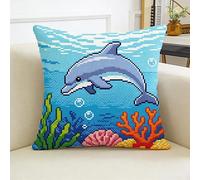 FanZheZhe canevas pour coussin point de croix kit complet adulte Dauphin 11ct45x45c DIY Main Brodé Housse Sans Noyau D'oreiller pour Débutants et Adulte.