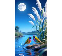 FanZheZhe Diy Kit De Broderie Au Point De Croix Pour Adultes 11Ct Peinture Artistique Décoration Murale Pour La Maison Pour Débutants 40X50Cm Pleine Lune, Ruisseau, Oiseaux