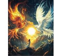 FanZheZhe Diy Kit De Broderie Au Point De Croix Pour Adultes 11Ct Peinture Artistique Décoration Murale Pour La Maison Pour Débutants 40X50Cm Phénix De Feu Et Phénix Blanc
