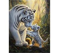 FanZheZhe Diy Kit De Broderie Au Point De Croix Pour Adultes 11Ct Peinture Artistique Décoration Murale Pour La Maison Pour Débutants 11Ct50X70Cm Tigresse Et Son Petit