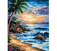 FanZheZhe Kit Broderie Point De Croix Estampé 11Ct，Débutant Canevas Point De Croix Kit 11Ct Toile Pré-Imprimé Noel Décoration De La Maison-11Ct50X70Cm Vista Del Tramonto Sul Mare