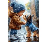 FanZheZhe Kit Broderie Point De Croix Estampé 11Ctdébutant Canevas Point De Croix Kit 11Ct Toile Pré-Imprimé Noel Décoration De La Maison-40X50Cm Une Jolie Fille Et Un Chien