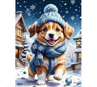 FanZheZhe Kit Broderie Point De Croix Estampé 11Ctdébutant Canevas Point De Croix Kit 11Ct Toile Pré-Imprimé Noel Décoration De La Maison-40X50Cm Un Adorable Corgi Dans La Neige