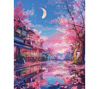 FanZheZhe Point de croix kit complet Cerisiers en fleurs sous la lune 40×50cm 11CT canevas debutant broderie imprimé,Kit de Couture à la Main pour Adultes