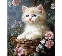 FanZheZhe Point de croix kit complet Chat et panier de fleurs 40×50cm 11CT canevas debutant broderie imprimé,Kit de Couture à la Main pour Adultes