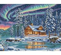 FanZheZhe point de croix kit complet facileadulte kit canevas complet avec fils DIY Œuvres D'art Faites à La Main pour Adultes Débutants Paysage enneigé 11ct40x50cm