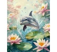 FanZheZhe Point de croix kit complet Lotus et dauphin 40×50cm 11CT canevas debutant broderie imprimé,Kit de Couture à la Main pour Adultes