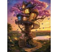 FanZheZhe Point de croix kit complet Modèle de cabane dans les arbres 40×50cm 11CT canevas debutant broderie imprimé,Kit de Couture à la Main pour Adultes