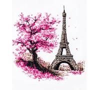 FanZheZhe Point de croix kit complet Tour de fer et arbres en fleurs 40×50cm 11CT canevas debutant broderie imprimé,Kit de Couture à la Main pour Adultes