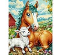 FanZheZhe Point De Croix Kit De Broderie,Diy Broderie À La Main Compté Adultes Debutant Starter Complet Kit,40X50Cm Petit Cheval Et Petit Mouton