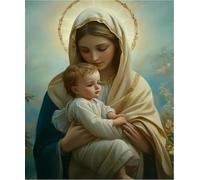 FanZheZhe Point De Croix Kit De Broderie,Diy Broderie À La Main Compté Adultes Debutant Starter Complet Kit,11Ct40X50Cm Le Saint Enfant Et La Vierge Marie